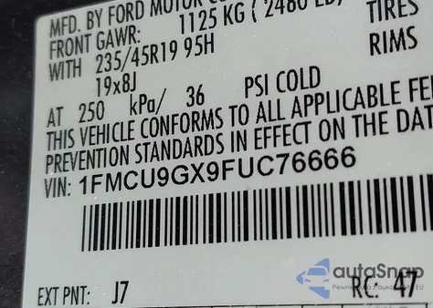 2015 Ford Escape Se from USA, damaged, VIN 1FMCU9GX9FUC76666